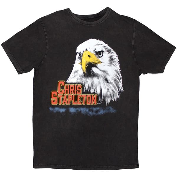 Chris Stapleton Unisex Stone Wash T-Shirt: Eagle (Charcoal Grey) (Large)