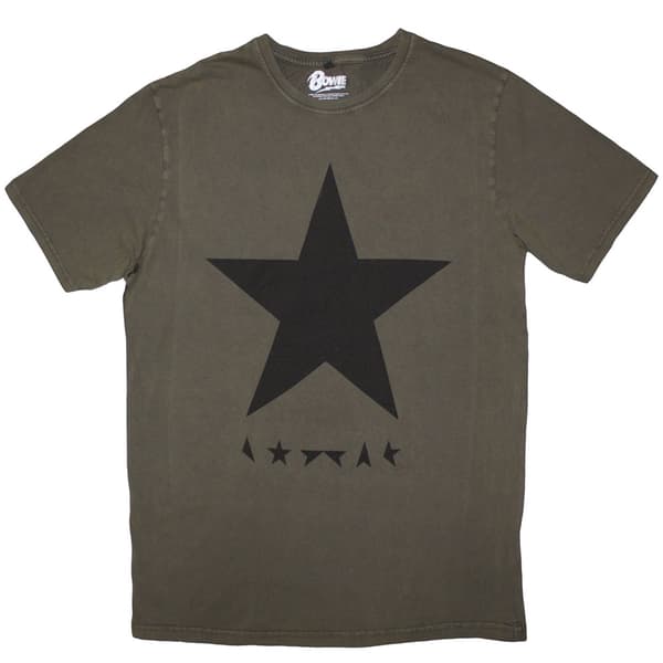David Bowie Unisex Stone Wash T-Shirt: Blackstar (Green) (Medium)