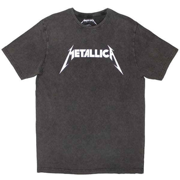 Metallica Unisex Stone Wash T-Shirt: Logo (Charcoal Grey) (Large)