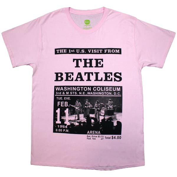 The Beatles Unisex T-Shirt: Washington '64 Promo (Pink) (Large)