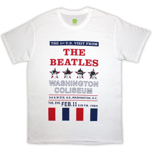 The Beatles Unisex T-Shirt: Washington '64 Stars & Stripes (White) (X-Large)