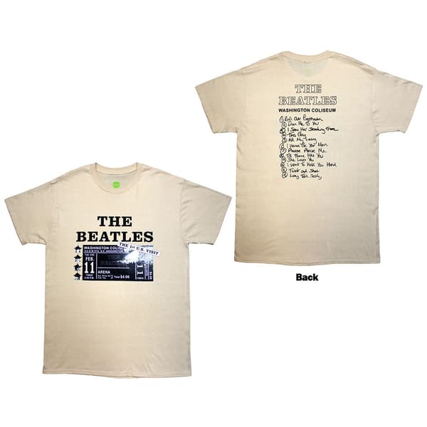 The Beatles Unisex T-Shirt: Washington '64 Promo & Setlist (Sand) (Back Print) (Medium)