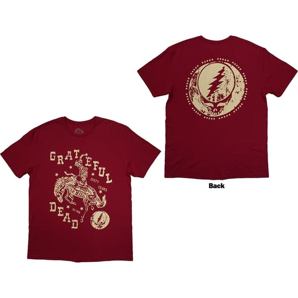 Grateful Dead Unisex T-Shirt: Skeleton Horse (Red) (Back Print) (Large)