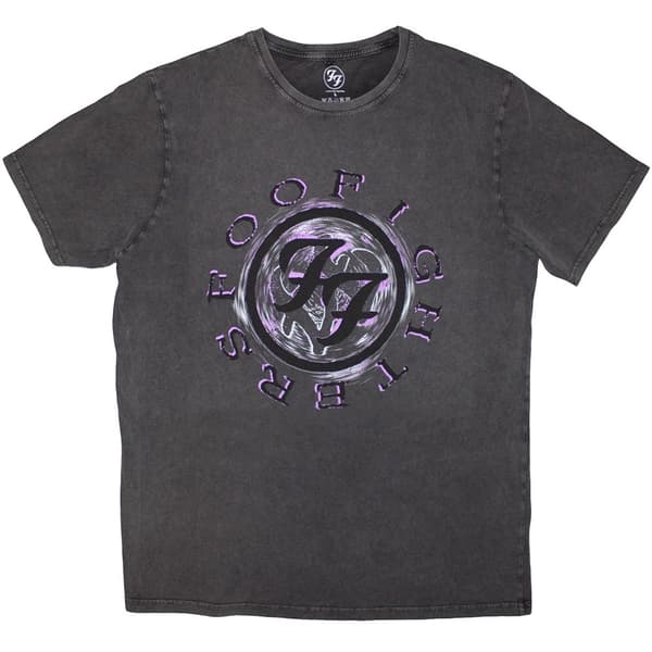 Foo Fighters Unisex Stone Wash T-Shirt: Wheel Logo Shadow (Charcoal Grey) (X-Large)