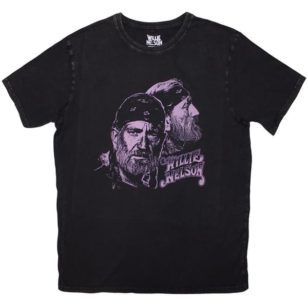 Willie Nelson Unisex Stone Wash T-Shirt: Purple Graphic (Black) (X-Large)