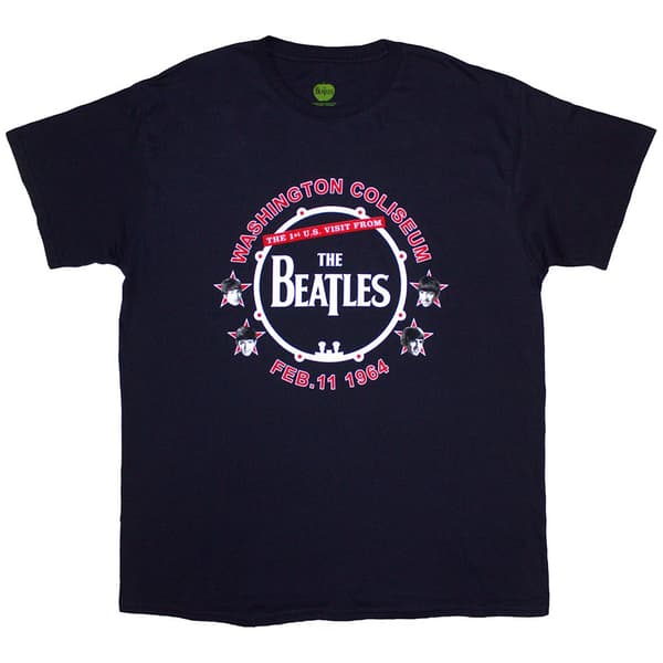 The Beatles Unisex T-Shirt: Washington '64 Drum (Navy Blue) (X-Large)