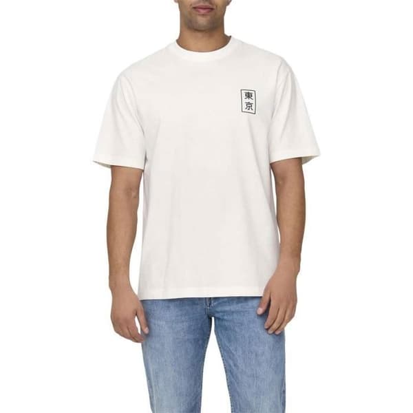 T-shirt - ONLY & SONS - Äggskalsfärgad - Rak passform - Kortärmad - 100% bomull