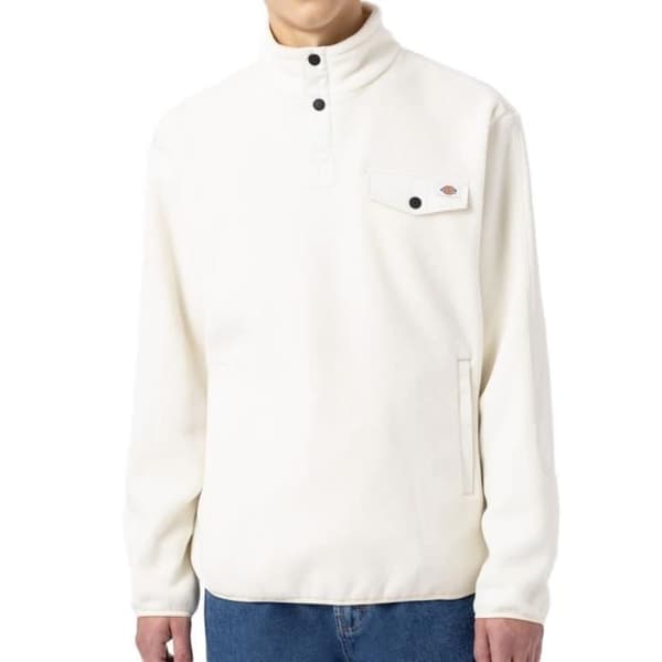 Fleece tröja herr vit Dickies Port Allen - Hög krage - Långa ärmar - Bröstficka