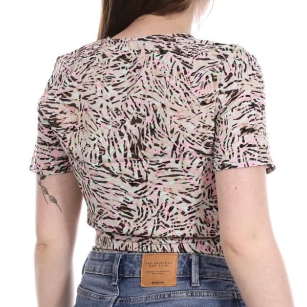 Blus Kvinna Vero Moda Easy - Rosa/Turkos/Beige - Korta Ärmar - V-ringning - Knytning fram