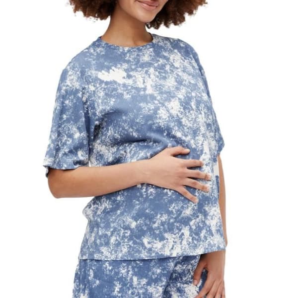T-shirt Dam Mamalicious Mlstine - Blå/Vit - Kort ärm - 100% Viskos