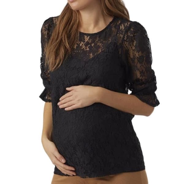 T-shirt kvinna svart Vero Moda graviditet - 3/4 ärm - Sammansättning 65% bomull, 35% polyamid