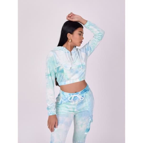 Sweat med dragkedja i sammetsliknande tie &amp; dye - PROJECT X PARIS - Dam - Grön - Långa ärmar - Huva