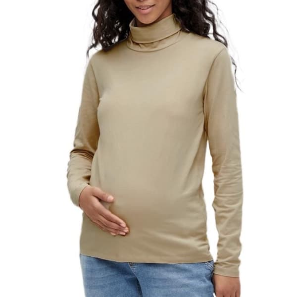 Graviditets T-shirt - MAMALICIOUS - Mia - Beige - Långa Ärmar - Slim Fit