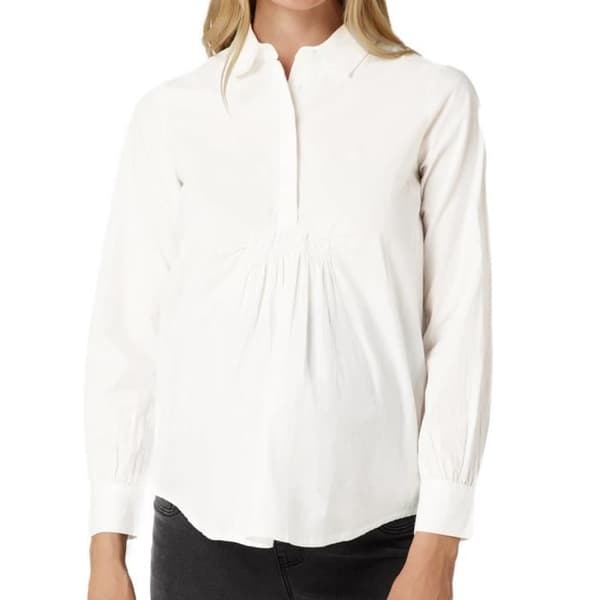 Blus Femme Mamalicious Leticia - Vit - Långa ärmar - Skjortkrage
