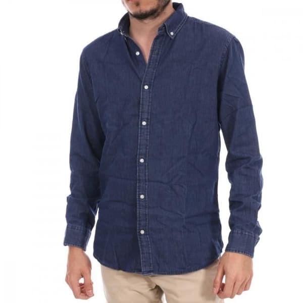 Denimskjorta för Herr - JACK &amp; JONES - Klassisk passform - Långa ärmar - Blå