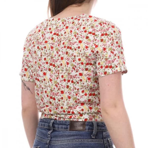 Blus Kvinna Vero Moda Easy - Kort Ärmar - V-Hals - Blommönster - Vit/Gul