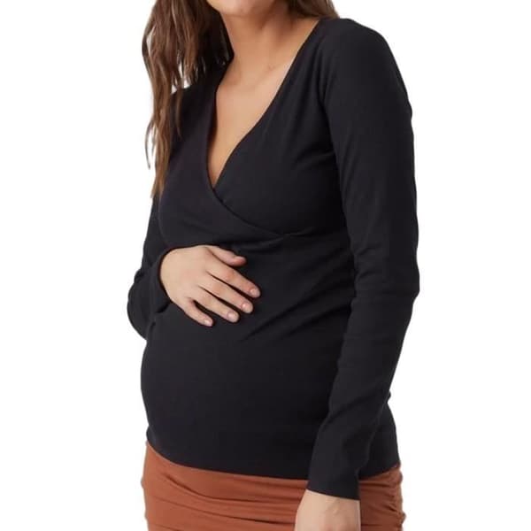 T-shirt dam Mamalicious Tess - Svart - Långa ärmar - Amningsskikt - Bodycon passform