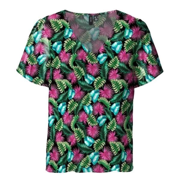 T-shirt Svart med Mönster Dam Vero Moda Easy V-ringning