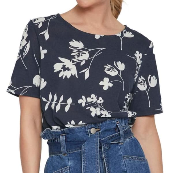 Vila Mooney T-shirt dam - Marinblå - Korta ärmar - Blommönster
