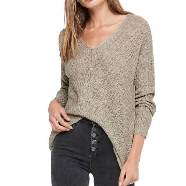 Pull kvinnod - Jacqueline de Yong - MEGAN - Beige melerat - V-ringning - Oversized
