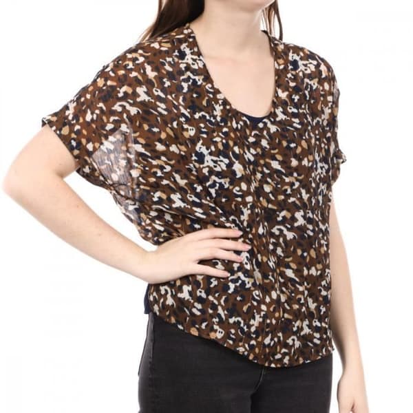 Blus för kvinnor Only Soph - Brun leopard - Kortärmad - V-ringning
