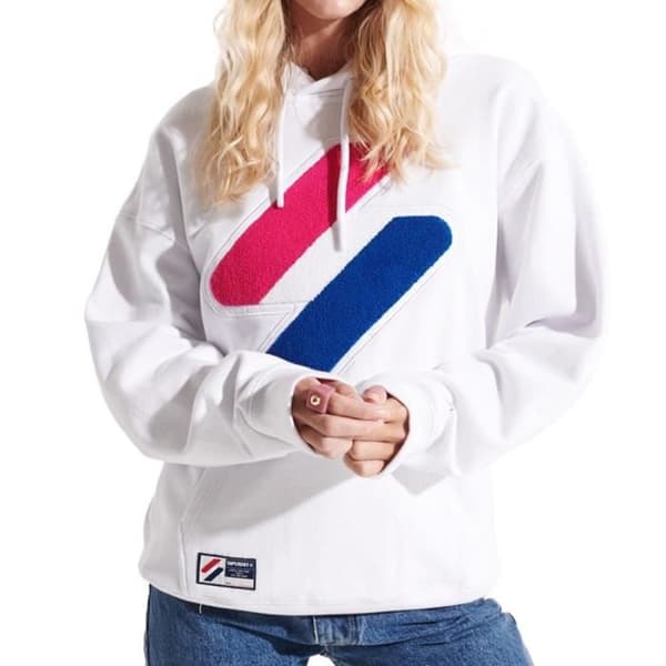 Sweat med huva Vit Dam Superdry Koden Logotyp - Lång ärm - Lång sammansättning - 100% bomull