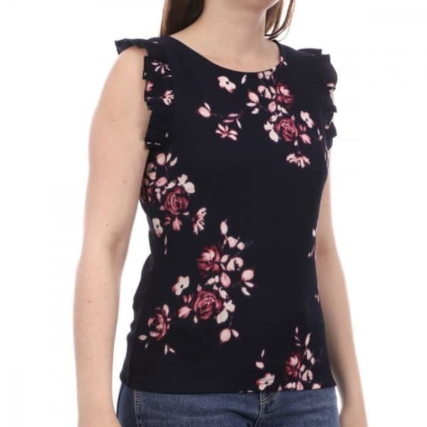 Top Femme Vero Moda Elisa - Marin/Rosa - Blommönster - Volangärmar