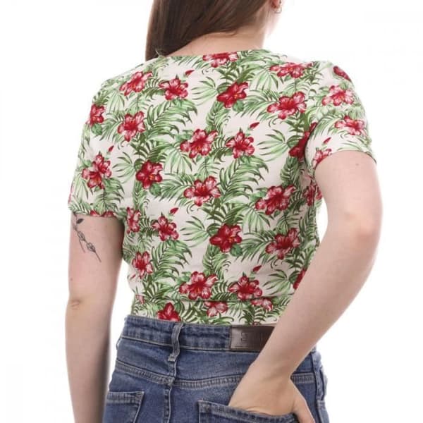 Blus Kvinna Vero Moda Easy - Korta Ärmar - V-ringning - Blommönster - Vit/Röd