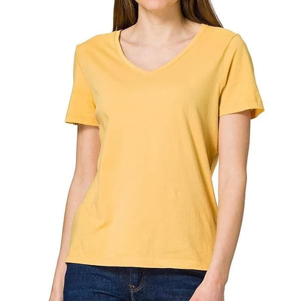 T-shirt med rund hals för kvinnor Superdry V Essential i ekologisk bomull - ockra