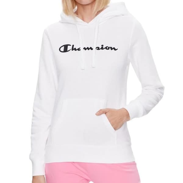 Hoodie Tjej - CHAMPION - Vit - Långa Ärmar - Tryckt Logotyp