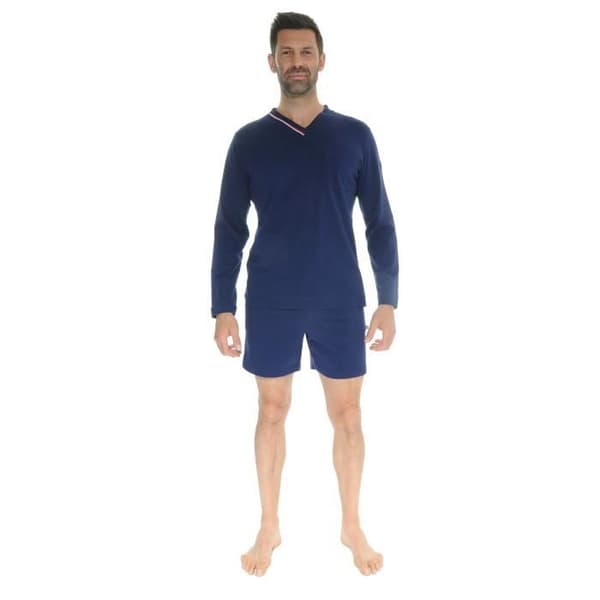T-shirt herr - Högt Renaison - Långa ärmar - Brossad jersey - Blå
