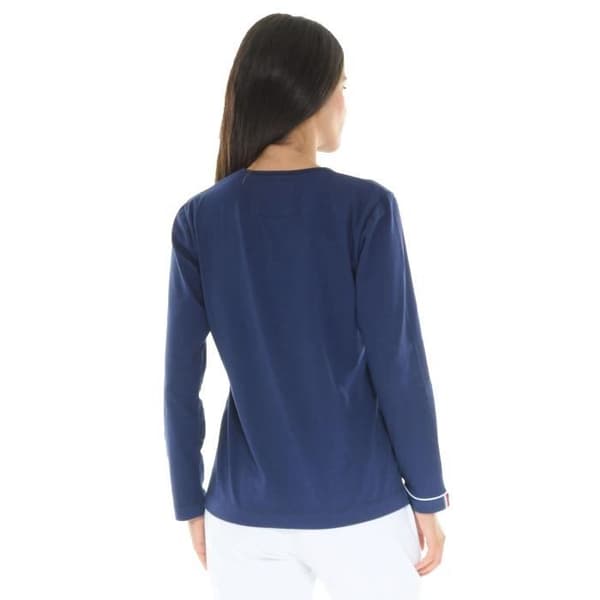 T-shirt med långa ärmar - Forezienne topp - 7776 - Blå - Tillverkad i Frankrike - Milanotyg med borstad yta
