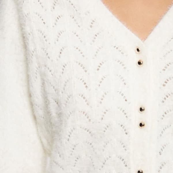 Pull Femme - MORGAN - Mlilo - Écru - Långa ärmar - V-ringning - Gulddetaljer