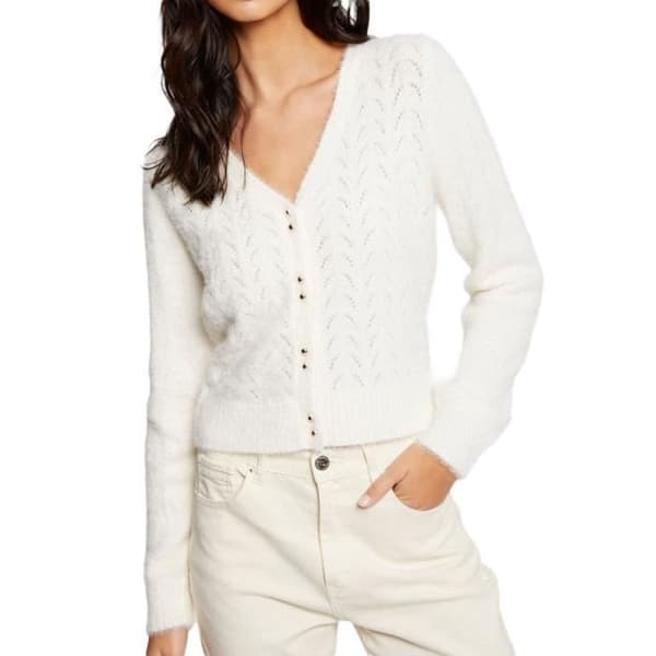 Pull Femme - MORGAN - Mlilo - Écru - Långa ärmar - V-ringning - Gulddetaljer
