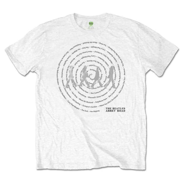 The Beatles Abbey Road Songs Swirl Foiled T Shirt White XL