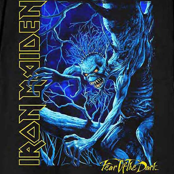 Iron Maiden Fear Of The Dark Blue Tone Eddie Vertical Logo T Shirt