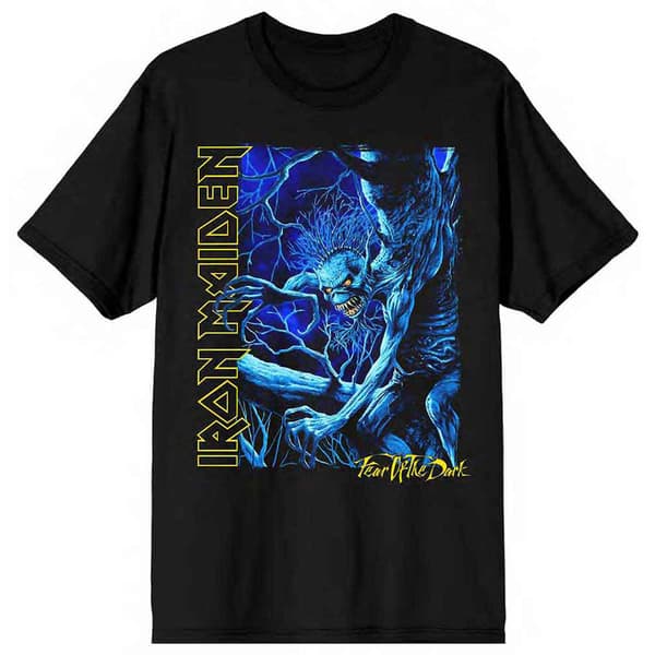 Iron Maiden Fear Of The Dark Blue Tone Eddie Vertical Logo T Shirt