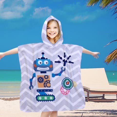 Strandponcho til børn 60x60 blå robot