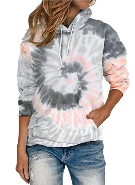 T-shirt kvinna - långa ärmar - tryck - tie-dye - hoodie - grön