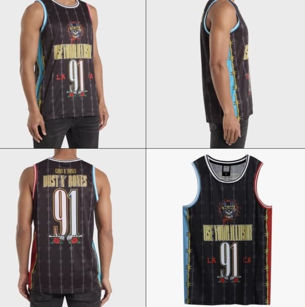 Gun N' Roses Dust N Bones Black Basketball Jersey Large