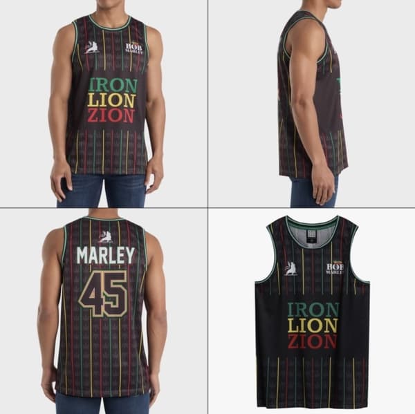 Bob Marley Iron Lion Zion Black Basketball Jersey Large