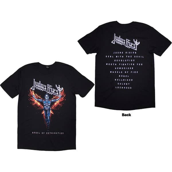 Judas Priest Unisex T-Shirt: Angel Of Retribution Tracklst (Back Print) (Black) (Large)
