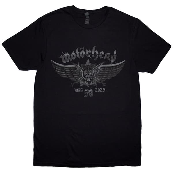 Motorhead Unisex T-Shirt: 50 Years Wings Badge (Black) (Small)