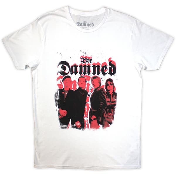 The Damned Unisex T-Shirt: Repeat Logo Photo (White) (X-Large)