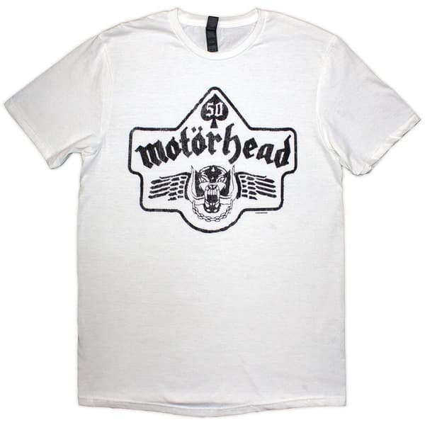 Motorhead Unisex T-Shirt: 50 Years Ace Wings Emblem (White) (Small)