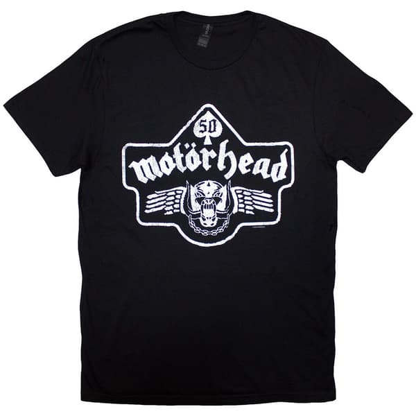 Motorhead Unisex T-Shirt: 50 Years Ace Wings Emblem (Black) (Large)