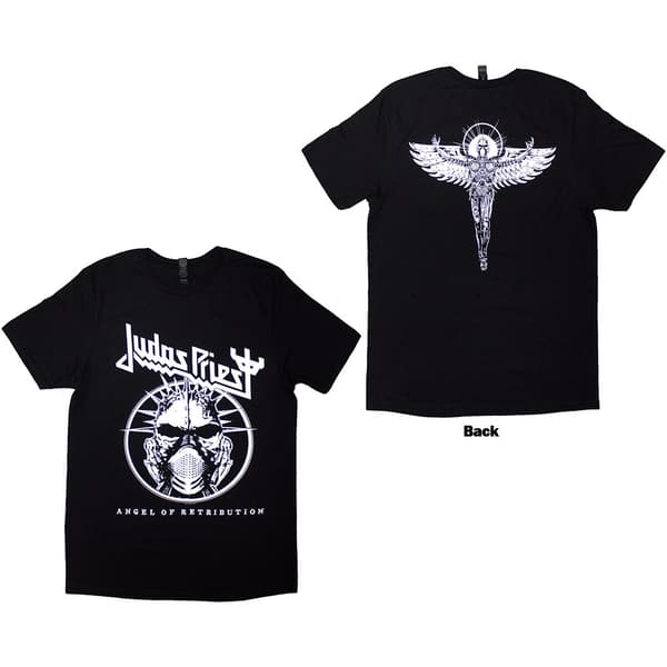 Judas Priest Unisex T-Shirt: Angel Of Retribution Headshot (Black) (Back Print) (Small)