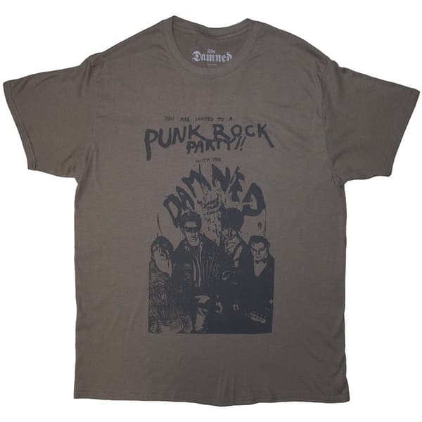 The Damned Unisex T-Shirt: Party Flyer (Grey) (Small)