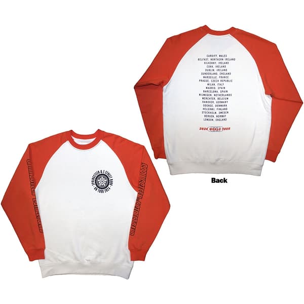 Bruce Springsteen Unisex Raglan T-Shirt: Tour '24 Wheel (White & Orange) (Back Print & Ex-Tour) (Small)