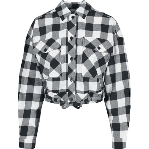 Chemisier Femme - URBAN CLASSICS - Damkorts oversized rutigt skjorta - Svart/vit - Large - Långa ärmar